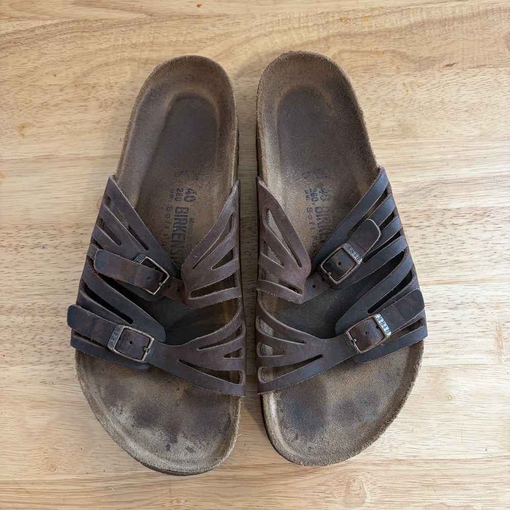 Birkenstock Granada Buckle Sandals Brown Oiled Leather EU 40 Soft Footbed 9-9.5